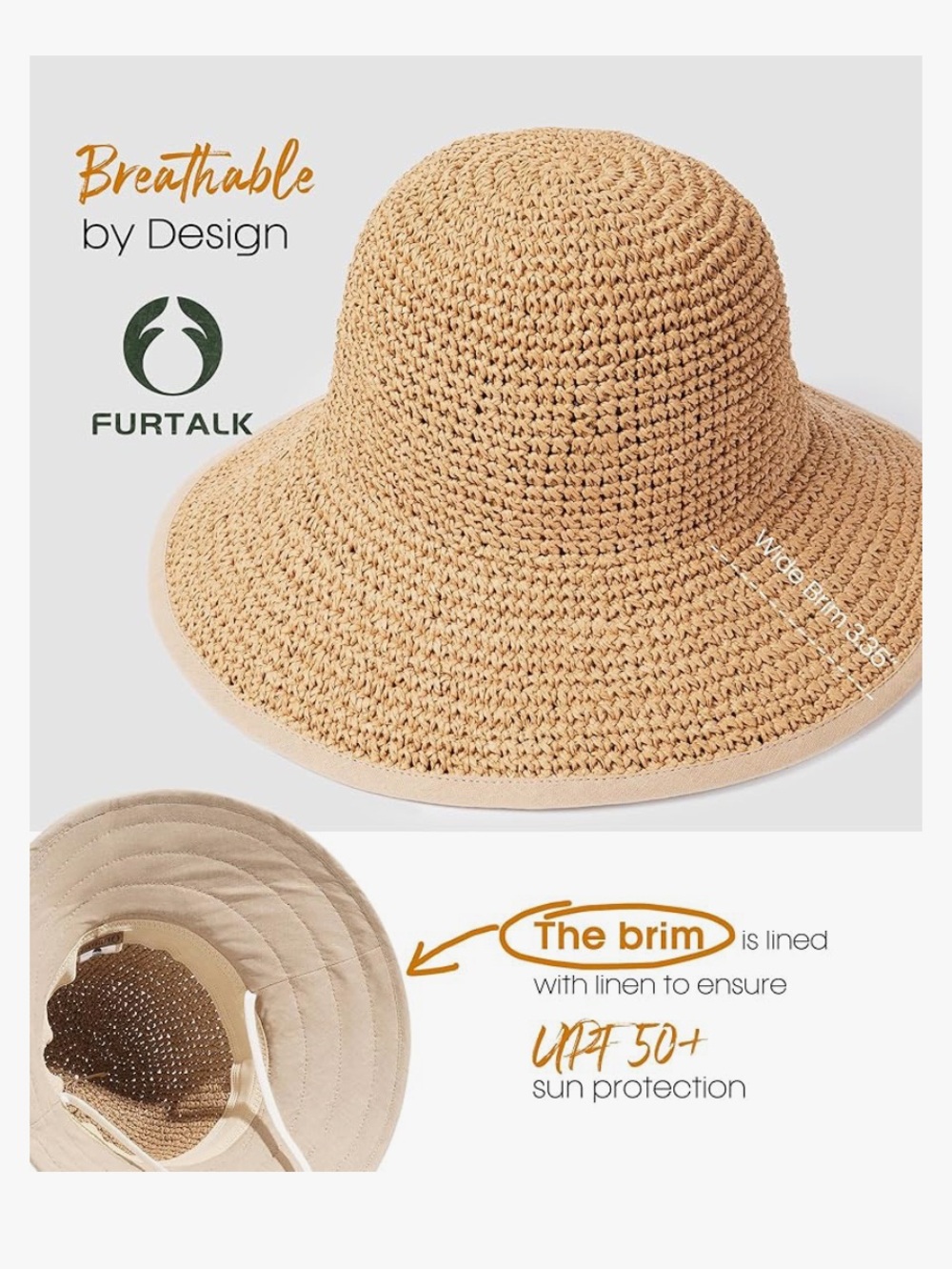 New Women's Tan Crochet Sun Bucket Hat with Chin Strap